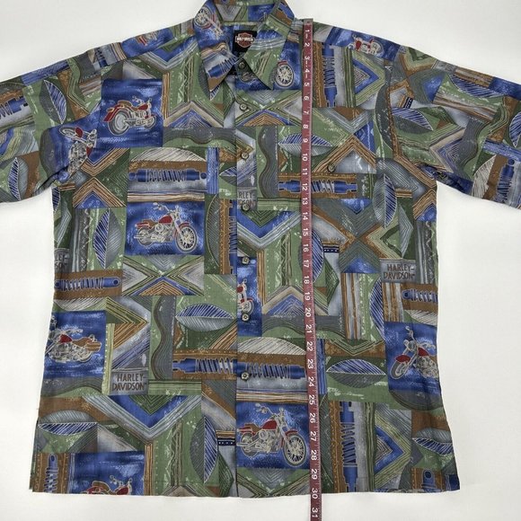 Men's Harley-Davidson Short‎ Sleeve Button Down Shirt Multicolor L Tori Richard - Picture 5 of 8